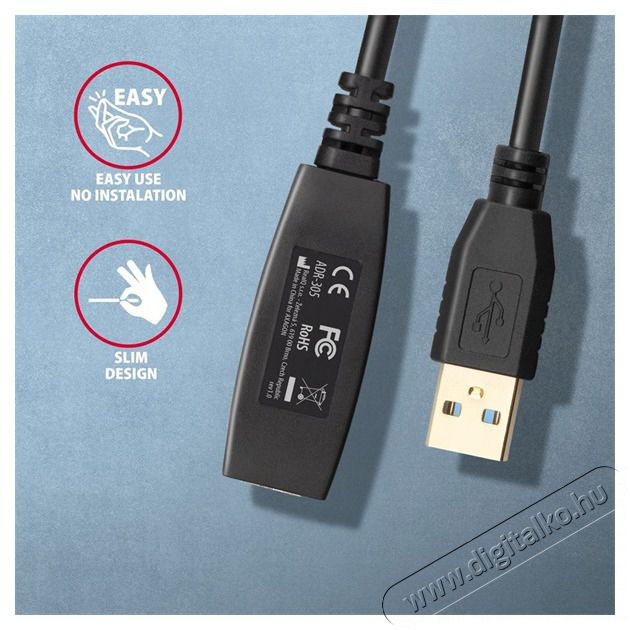 Axagon ADR-305 5m USB 3.2 Gen 1 A apa - anya akt&iacute;v repeater k&aacute;bel Iroda &eacute;s sz&aacute;m&iacute;t&aacute;stechnika - Sz&aacute;m&iacute;t&oacute;g&eacute;p tartoz&eacute;k - USB k&aacute;bel - 476875