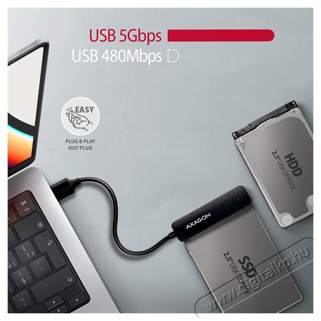 Axagon ADSA-FP2A Slim Adapter Pro USB-A 5GBPS 2,5 SSD/HDD adapter Mem&oacute;ria k&aacute;rtya / Pendrive - Adapter - 478617