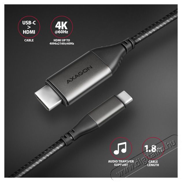 Axagon RVC-HI2MC USB-C - HDMI 2.0 k&aacute;bel Tv kieg&eacute;sz&iacute;tők - K&aacute;bel / csatlakoz&oacute; - Hdmi k&aacute;bel - 477446