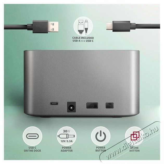 Axagon ADSA-DC SuperSpeed USB DUAL 2.5/3.5 HDD/SSD DUAL dokkol&oacute; Iroda &eacute;s sz&aacute;m&iacute;t&aacute;stechnika - Adatt&aacute;rol&oacute; / merevlemez - Kieg&eacute;sz&iacute;tő - 500358