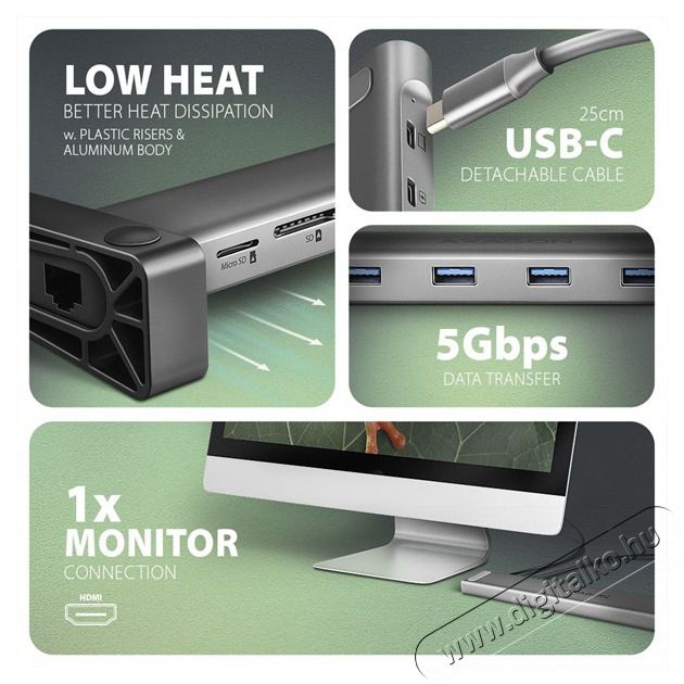 Axagon HMC-10HLS USB-C 5Gbps LONGER 9in1 hub Iroda &eacute;s sz&aacute;m&iacute;t&aacute;stechnika - Notebook kieg&eacute;sz&iacute;tő - USB hub / eloszt&oacute; - 500353