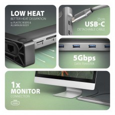 Axagon HMC-10HLS USB-C 5Gbps LONGER 9in1 hub Iroda &eacute;s sz&aacute;m&iacute;t&aacute;stechnika - Notebook kieg&eacute;sz&iacute;tő - USB hub / eloszt&oacute; - 500353