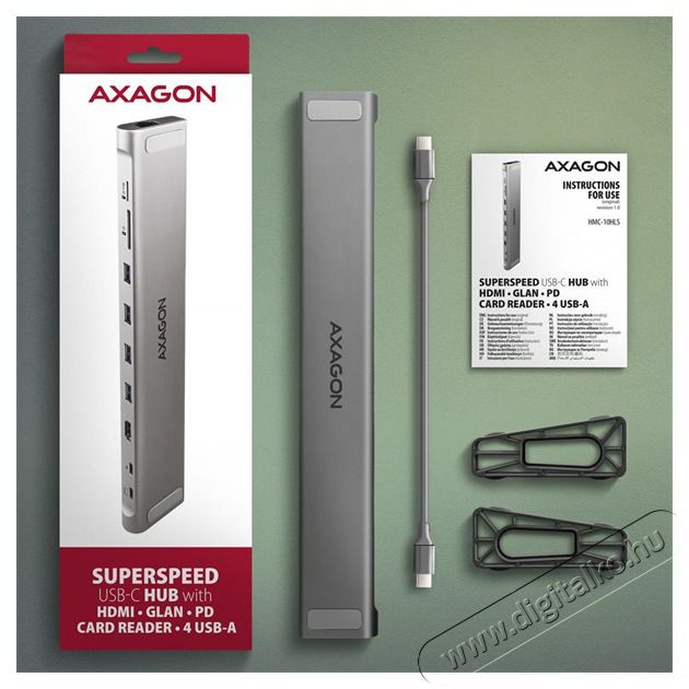 Axagon HMC-10HLS USB-C 5Gbps LONGER 9in1 hub Iroda &eacute;s sz&aacute;m&iacute;t&aacute;stechnika - Notebook kieg&eacute;sz&iacute;tő - USB hub / eloszt&oacute; - 500353
