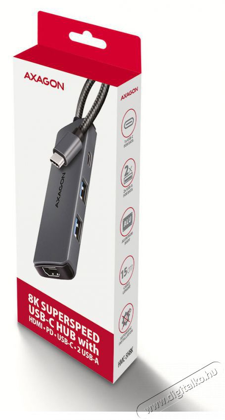Axagon HMC-5H8K USB-C 5Gbps 5in1 8K hub Iroda &eacute;s sz&aacute;m&iacute;t&aacute;stechnika - Notebook kieg&eacute;sz&iacute;tő - USB hub / eloszt&oacute; - 500354