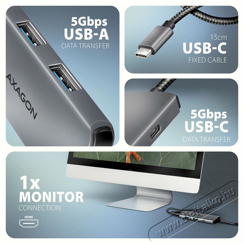 Axagon HMC-5H8K USB-C 5Gbps 5in1 8K hub Iroda &eacute;s sz&aacute;m&iacute;t&aacute;stechnika - Notebook kieg&eacute;sz&iacute;tő - USB hub / eloszt&oacute; - 500354