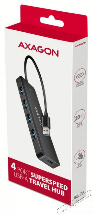 Axagon HUE-C1A TRAVEL Hub, USB-A 5Gbps, 4x USB-A, USB-C power IN, cable 19cm Iroda &eacute;s sz&aacute;m&iacute;t&aacute;stechnika - Notebook kieg&eacute;sz&iacute;tő - USB hub / eloszt&oacute; - 503333