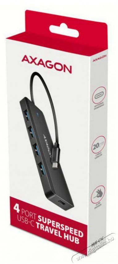 Axagon HUE-C1C TRAVEL Hub, USB-C 5Gbps, 4x USB-A, USB-C power IN, cable 19cm Iroda &eacute;s sz&aacute;m&iacute;t&aacute;stechnika - Notebook kieg&eacute;sz&iacute;tő - USB hub / eloszt&oacute; - 503332