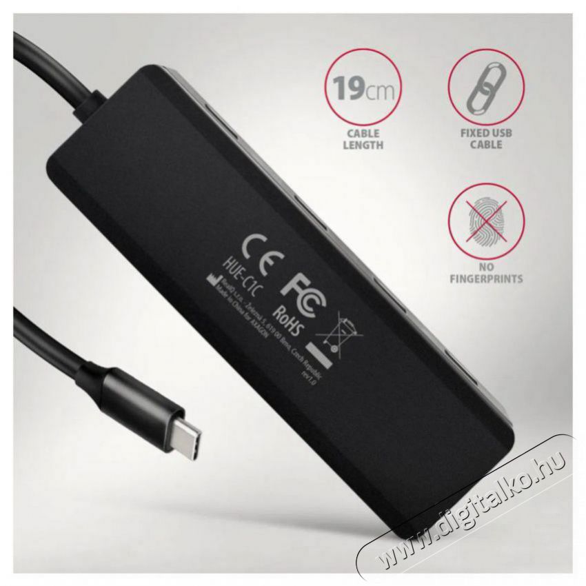 Axagon HUE-C1C TRAVEL Hub, USB-C 5Gbps, 4x USB-A, USB-C power IN, cable 19cm Iroda &eacute;s sz&aacute;m&iacute;t&aacute;stechnika - Notebook kieg&eacute;sz&iacute;tő - USB hub / eloszt&oacute; - 503332