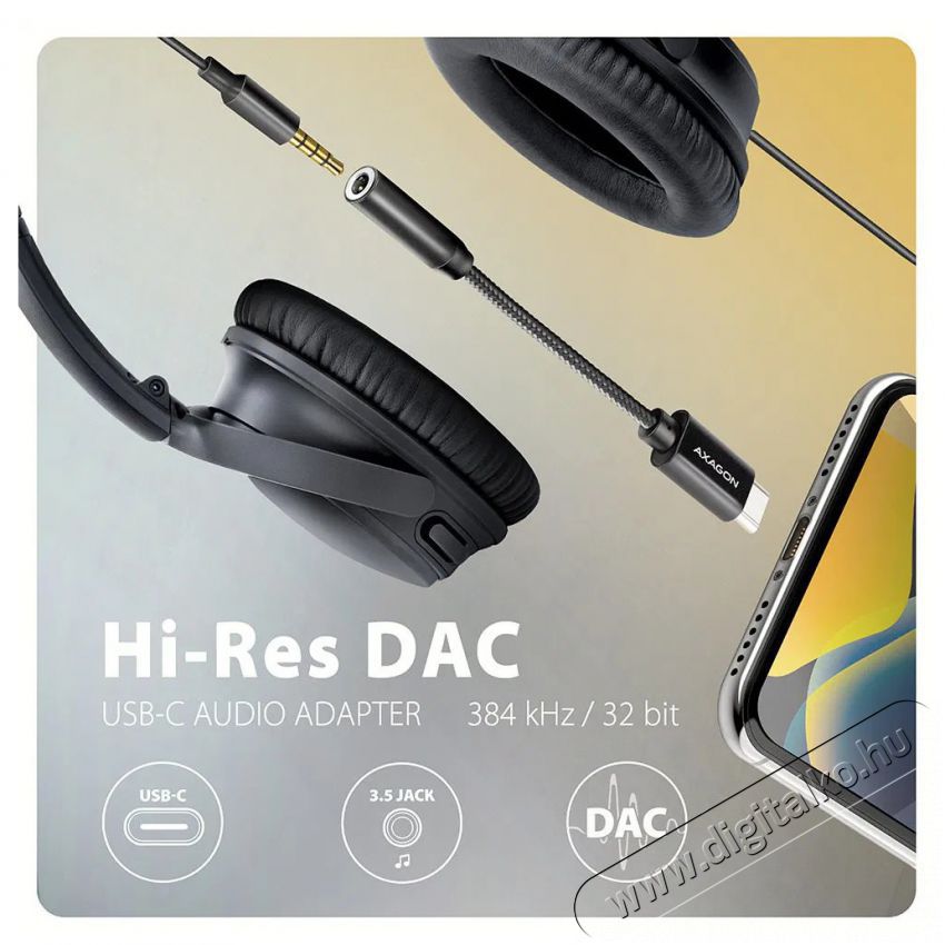 Axagon ADA-HC, Hi-Res DAC audio adapter, 384kHz / 32bit stereo, USB-C to 3,5mm jack Iroda &eacute;s sz&aacute;m&iacute;t&aacute;stechnika - Sz&aacute;m&iacute;t&oacute;g&eacute;p tartoz&eacute;k - Hangk&aacute;rtya - 503330