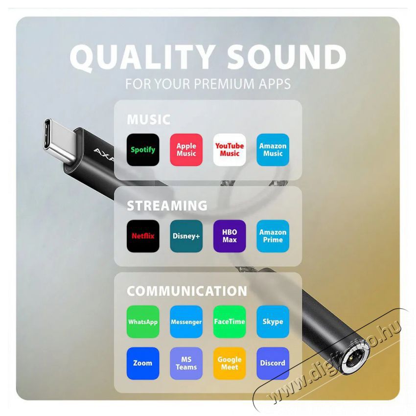 Axagon ADA-HC, Hi-Res DAC audio adapter, 384kHz / 32bit stereo, USB-C to 3,5mm jack Iroda &eacute;s sz&aacute;m&iacute;t&aacute;stechnika - Sz&aacute;m&iacute;t&oacute;g&eacute;p tartoz&eacute;k - Hangk&aacute;rtya - 503330