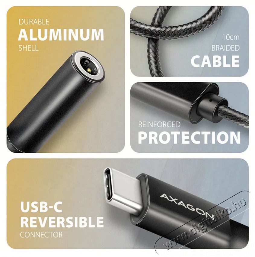 Axagon ADA-HC, Hi-Res DAC audio adapter, 384kHz / 32bit stereo, USB-C to 3,5mm jack Iroda &eacute;s sz&aacute;m&iacute;t&aacute;stechnika - Sz&aacute;m&iacute;t&oacute;g&eacute;p tartoz&eacute;k - Hangk&aacute;rtya - 503330