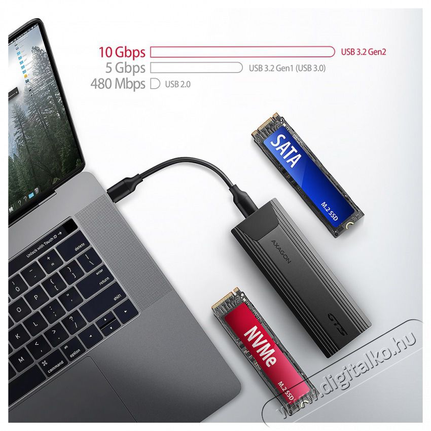Axagon EEM2-GTS2 USB-C 3.2 Gen 2 M.2 NVMe/SATA sz&uuml;rke csavar n&eacute;lk&uuml;li k&uuml;lső SSD h&aacute;z Iroda &eacute;s sz&aacute;m&iacute;t&aacute;stechnika - Adatt&aacute;rol&oacute; / merevlemez - Kieg&eacute;sz&iacute;tő - 507219
