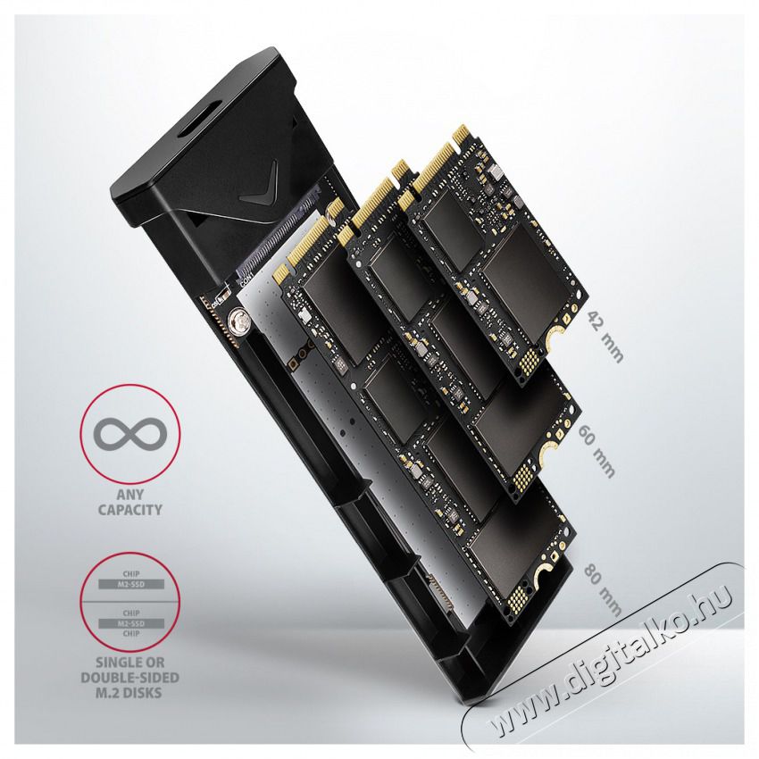 Axagon EEM2-UB2 USB-C 3.2 Gen 2 M.2 NVMe fekete csavar n&eacute;lk&uuml;li k&uuml;lső SSD h&aacute;z Iroda &eacute;s sz&aacute;m&iacute;t&aacute;stechnika - Adatt&aacute;rol&oacute; / merevlemez - Kieg&eacute;sz&iacute;tő - 507220