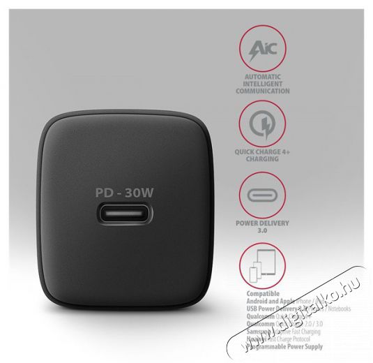Axagon ACU-PD30 30W PD 3.0 QC Type-C fekete h&aacute;l&oacute;zati t&ouml;ltő Mobil / Kommunik&aacute;ci&oacute; / Smart - Mobiltelefon kieg&eacute;sz&iacute;tő / tok - H&aacute;l&oacute;zati-, aut&oacute;s t&ouml;ltő - 507953