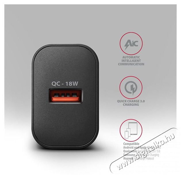 Axagon ACU-QC18 18W QC USB fekete h&aacute;l&oacute;zati t&ouml;ltő Mobil / Kommunik&aacute;ci&oacute; / Smart - Mobiltelefon kieg&eacute;sz&iacute;tő / tok - H&aacute;l&oacute;zati-, aut&oacute;s t&ouml;ltő - 507955