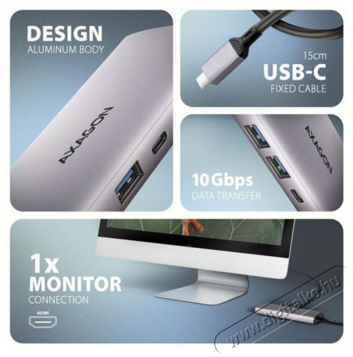 Axagon HMC-6G2L 10Gbps 6in1 sz&uuml;rke Type-C hub Iroda &eacute;s sz&aacute;m&iacute;t&aacute;stechnika - Notebook kieg&eacute;sz&iacute;tő - USB hub / eloszt&oacute; - 507958