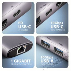 Axagon HMC-6G2L 10Gbps 6in1 sz&uuml;rke Type-C hub Iroda &eacute;s sz&aacute;m&iacute;t&aacute;stechnika - Notebook kieg&eacute;sz&iacute;tő - USB hub / eloszt&oacute; - 507958