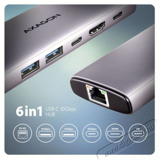 Axagon HMC-6G2L 10Gbps 6in1 sz&uuml;rke Type-C hub Iroda &eacute;s sz&aacute;m&iacute;t&aacute;stechnika - Notebook kieg&eacute;sz&iacute;tő - USB hub / eloszt&oacute; - 507958