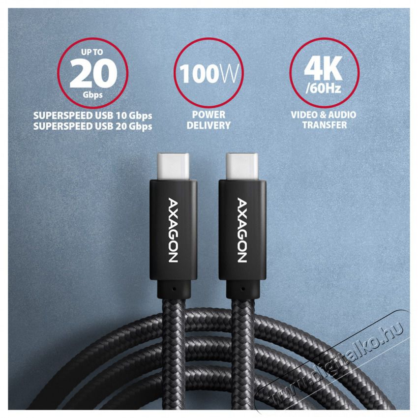 Axagon BUCM32-CM05AB 0,5m Type-C PD 100W 4K HD fekete adat- &eacute;s t&ouml;ltők&aacute;bel Tv kieg&eacute;sz&iacute;tők - K&aacute;bel / csatlakoz&oacute; - USB k&aacute;bel - 514821