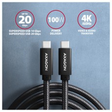 Axagon BUCM32-CM05AB 0,5m Type-C PD 100W 4K HD fekete adat- &eacute;s t&ouml;ltők&aacute;bel Tv kieg&eacute;sz&iacute;tők - K&aacute;bel / csatlakoz&oacute; - USB k&aacute;bel - 514821