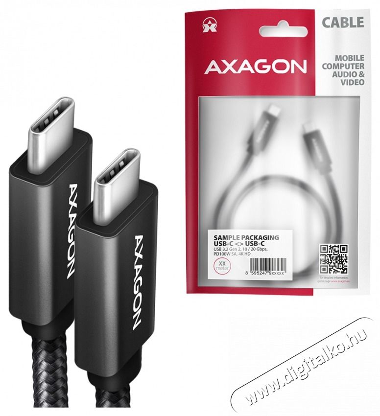 Axagon BUCM32-CM05AB 0,5m Type-C PD 100W 4K HD fekete adat- &eacute;s t&ouml;ltők&aacute;bel Tv kieg&eacute;sz&iacute;tők - K&aacute;bel / csatlakoz&oacute; - USB k&aacute;bel - 514821