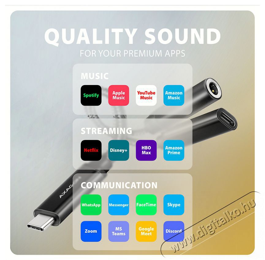 Axagon ADA-HCPD, Hi-Res DAC audio adapter, 384kHz/32bit stereo, USB-C to 3.5mm jack PD 60W/3A Mobil / Kommunik&aacute;ci&oacute; / Smart - Mobiltelefon kieg&eacute;sz&iacute;tő / tok - K&aacute;bel / &aacute;talak&iacute;t&oacute; - 503334