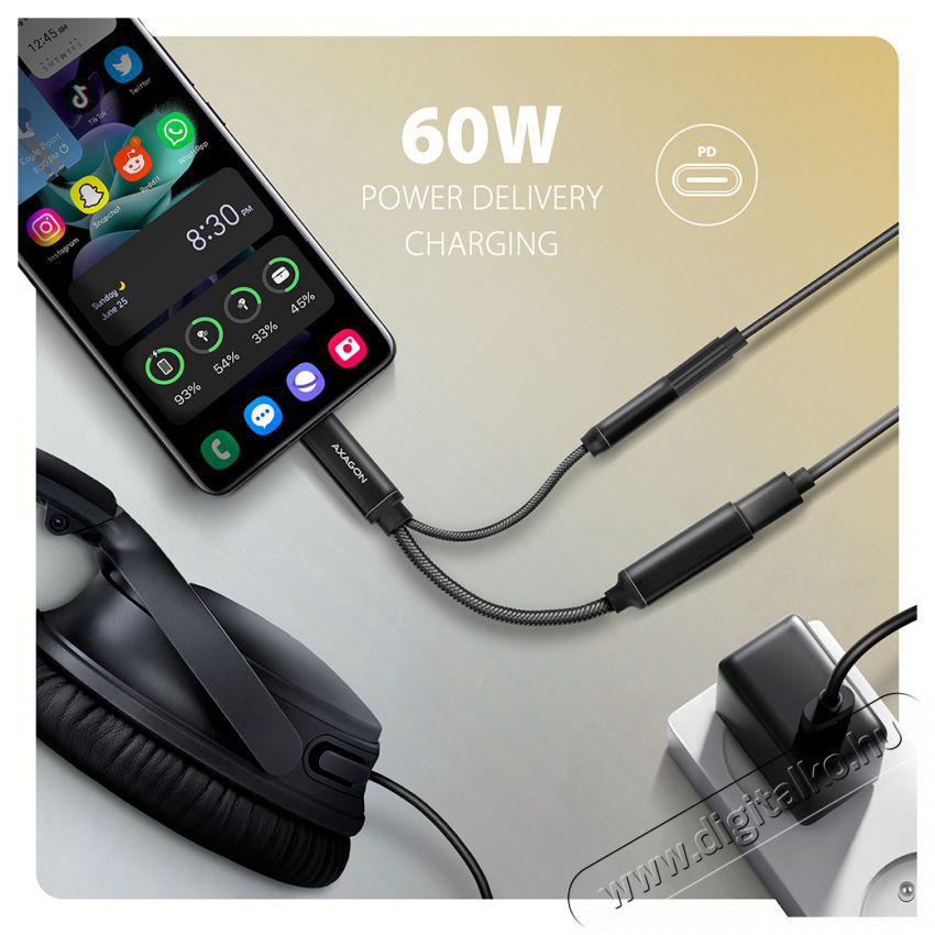 Axagon ADA-HCPD, Hi-Res DAC audio adapter, 384kHz/32bit stereo, USB-C to 3.5mm jack PD 60W/3A Mobil / Kommunik&aacute;ci&oacute; / Smart - Mobiltelefon kieg&eacute;sz&iacute;tő / tok - K&aacute;bel / &aacute;talak&iacute;t&oacute; - 503334