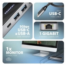 Axagon HMC-6GLN GLASS 6-in-1 Hub, USB-C 5Gbps, 2x USB-A, USB-C, HDMI 4k/60Hz, RJ-45, PD 100 W Dokkol&oacute; &aacute;llom&aacute;s Iroda &eacute;s sz&aacute;m&iacute;t&aacute;stechnika - Notebook kieg&eacute;sz&iacute;tő - USB hub / eloszt&oacute; - 532431