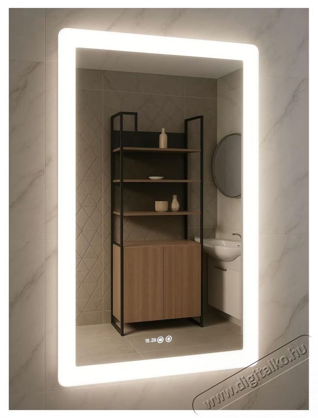 Badenmob LED-es vil&aacute;g&iacute;t&oacute; t&uuml;k&ouml;r, k&ouml;dmentes&iacute;tő funkci&oacute;val, &oacute;r&aacute;val, d&aacute;tummal &eacute;s hőm&eacute;rővel, MD2, 60x80cm Sz&eacute;ps&eacute;g&aacute;pol&aacute;s / Eg&eacute;szs&eacute;g - T&uuml;k&ouml;r - 536083