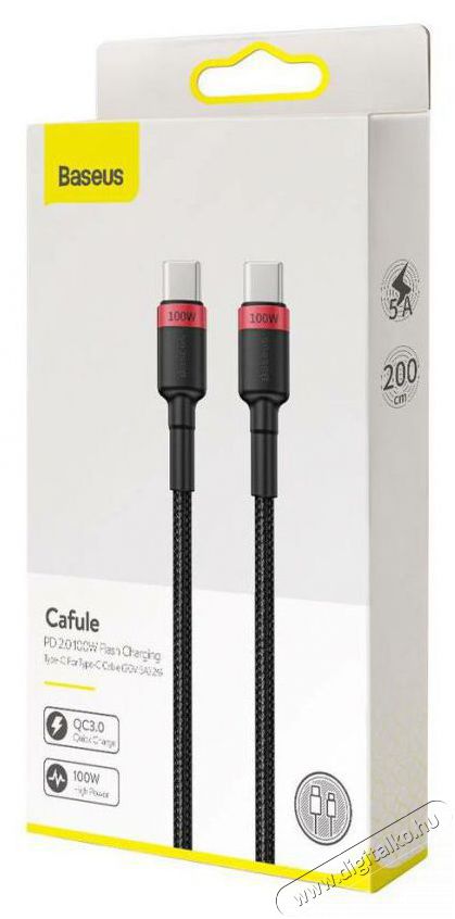 Baseus Cafule Type-C/Type-C 100W k&aacute;bel 2m &ndash; fekete-piros Mobil / Kommunik&aacute;ci&oacute; / Smart - Mobiltelefon kieg&eacute;sz&iacute;tő / tok - K&aacute;bel / &aacute;talak&iacute;t&oacute; - 408588