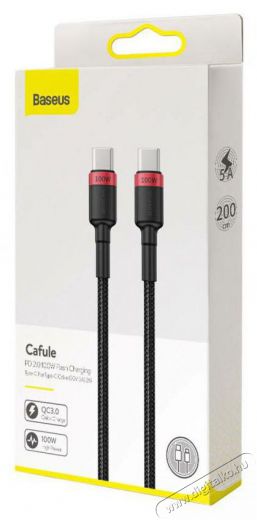 Baseus Cafule Type-C/Type-C 100W k&aacute;bel 2m &ndash; fekete-piros Mobil / Kommunik&aacute;ci&oacute; / Smart - Mobiltelefon kieg&eacute;sz&iacute;tő / tok - K&aacute;bel / &aacute;talak&iacute;t&oacute; - 408588