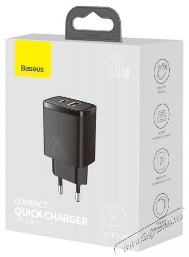 Baseus CCXJ-B01 Compact h&aacute;l&oacute;zati t&ouml;ltő USB Type-C / USB-A 20W 3A QC3.0 - Fekete Akkuk &eacute;s t&ouml;ltők - Li-ion akkumul&aacute;tor &eacute;s t&ouml;ltő (gy&aacute;ri) - T&ouml;ltő / h&aacute;l&oacute;zati adapter - 408659