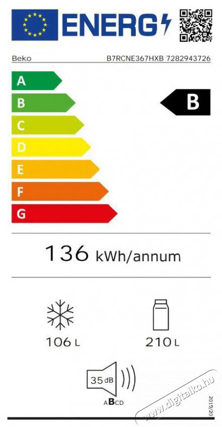 Beko B7RCNE367HXB Konyhai term&eacute;kek - Hűtő, fagyaszt&oacute; (szabadon&aacute;ll&oacute;) - Alulfagyaszt&oacute;s kombin&aacute;lt hűtő - 509597