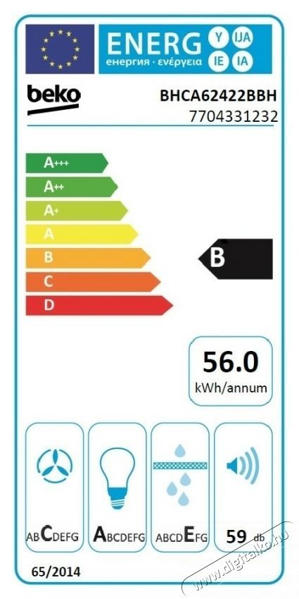 Beko BHCA62422BBH, Dekorat&iacute;v be&eacute;p&iacute;thető p&aacute;raelsz&iacute;v&oacute;, Abszorpci&oacute;s teljes&iacute;tm&eacute;ny 400 mc/h, Elektronikus kijelző, LED vil&aacute;g&iacute;t&aacute;s, Touch Control, 59,5 cm, Fekete &uuml;veg Konyhai term&eacute;kek - P&aacute;raelsz&iacute;v&oacute; - Be&eacute;p&iacute;thető / kih&uacute;zhat&oacute; - 533000