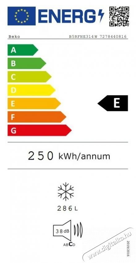 Beko B5RFNE314W Fagyaszt&oacute;, 286 l, 8 fi&oacute;kos Konyhai term&eacute;kek - Hűtő, fagyaszt&oacute; (szabadon&aacute;ll&oacute;) - Fagyaszt&oacute;szekr&eacute;ny - 532972