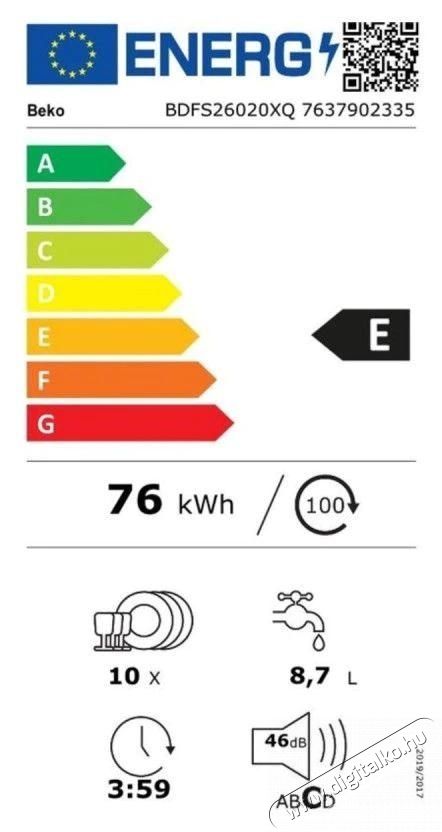 Beko BDFS26020XQ Mosogat&oacute;g&eacute;p, Rozsdamentes ac&eacute;l Konyhai term&eacute;kek - Mosogat&oacute;g&eacute;p - Keskeny (45cm-ig) szabadon&aacute;ll&oacute; mosogat&oacute;g&eacute;p - 534851