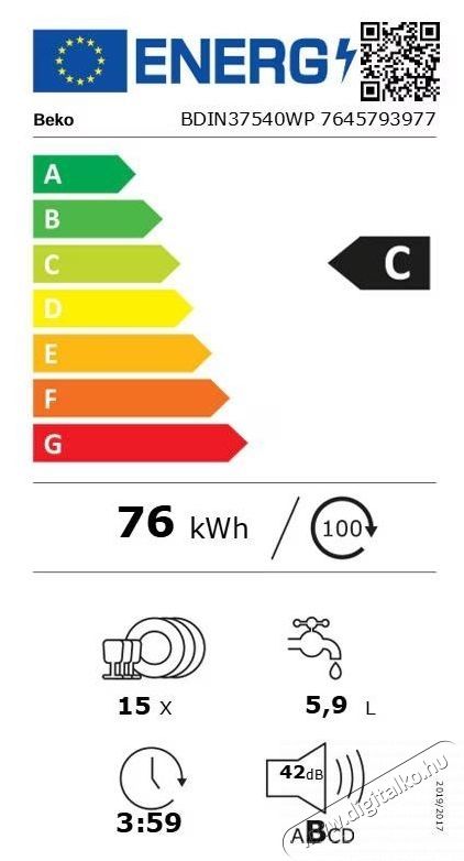 Beko BDIN37540WP Be&eacute;p&iacute;thető mosogat&oacute;g&eacute;p, 60 cm Konyhai term&eacute;kek - Mosogat&oacute;g&eacute;p - Norm&aacute;l (60cm) be&eacute;p&iacute;thető mosogat&oacute;g&eacute;p - 534856