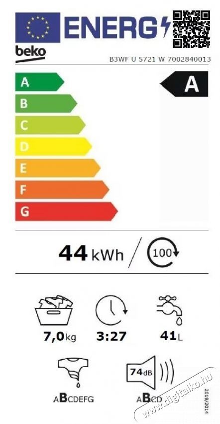 Beko B3WFU5721W mos&oacute;g&eacute;p H&aacute;ztart&aacute;s / Otthon / K&uuml;lt&eacute;r - Mos&oacute;g&eacute;p / sz&aacute;r&iacute;t&oacute;g&eacute;p - El&ouml;lt&ouml;ltős norm&aacute;l (60cm-ig) mos&oacute;g&eacute;p - 534877