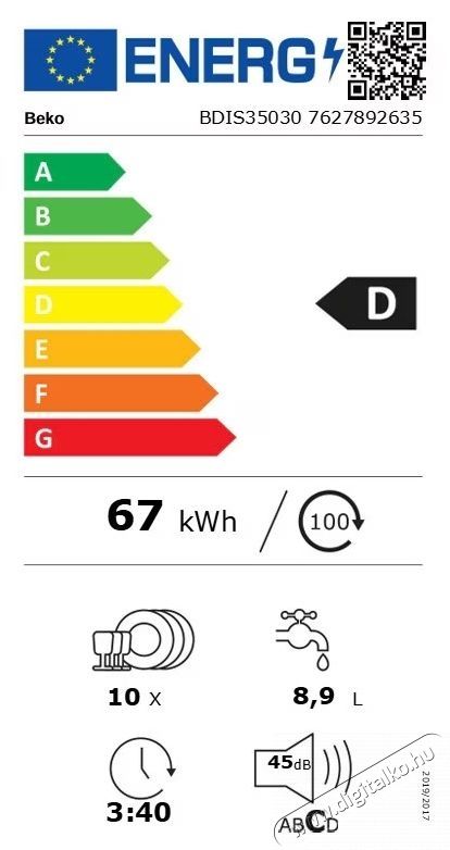 Beko BDIS35030 be&eacute;p&iacute;thető mosogat&oacute;g&eacute;p, 10 ter&iacute;t&eacute;k, 6 program Konyhai term&eacute;kek - Mosogat&oacute;g&eacute;p - Norm&aacute;l (60cm) be&eacute;p&iacute;thető mosogat&oacute;g&eacute;p - 532984