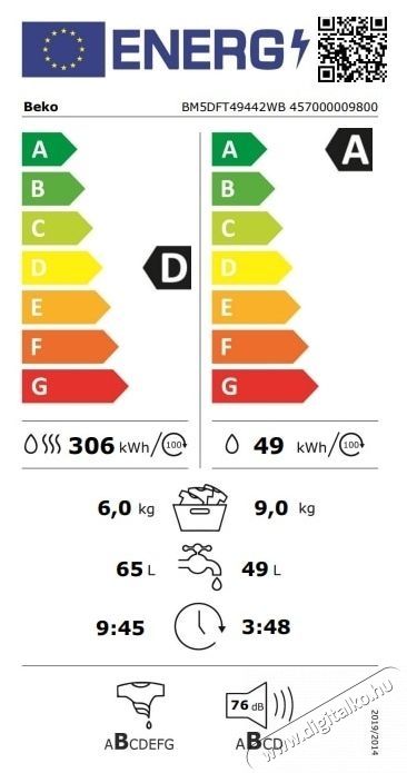 Beko BM5DFT49442WB mos&oacute;-sz&aacute;r&iacute;t&oacute;g&eacute;p, SteamCure, 9/6 kg, 1400 fordulat/perc, Feh&eacute;r H&aacute;ztart&aacute;s / Otthon / K&uuml;lt&eacute;r - Mos&oacute;g&eacute;p / sz&aacute;r&iacute;t&oacute;g&eacute;p - Mos&oacute;-sz&aacute;r&iacute;t&oacute;g&eacute;p - 536106