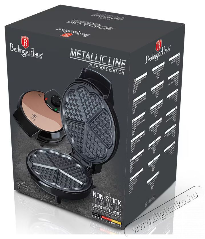 Berlinger Haus BH/9450 Gofris&uuml;tő, 700W, Tapad&aacute;smentes fel&uuml;let, R&oacute;zsaarany Konyhai term&eacute;kek - Konyhai kisg&eacute;p (s&uuml;t&eacute;s / főz&eacute;s / hűt&eacute;s / &eacute;telk&eacute;sz&iacute;t&eacute;s) - Melegszendvics / gofri s&uuml;tő - 493860