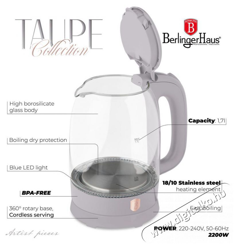 Berlinger Haus BH/9566 1,7 L-es matt taupe &uuml;veg v&iacute;zforral&oacute; Konyhai term&eacute;kek - V&iacute;zforral&oacute; / teafőző - 500021