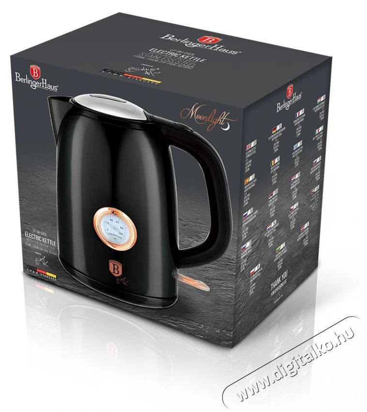 Berlinger Haus LP-BH-043L hőfok kijelzővel, 1,7L-es rose gold-fekete v&iacute;zforral&oacute; Konyhai term&eacute;kek - V&iacute;zforral&oacute; / teafőző - 502193