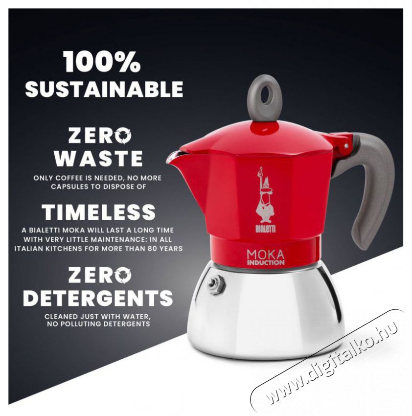 Bialetti New Moka Induction 2 adag piros Konyhai term&eacute;kek - K&aacute;v&eacute;főző / k&aacute;v&eacute;&ouml;rlő / kieg&eacute;sz&iacute;tő - Kotyog&oacute; k&aacute;v&eacute;főző - 524344