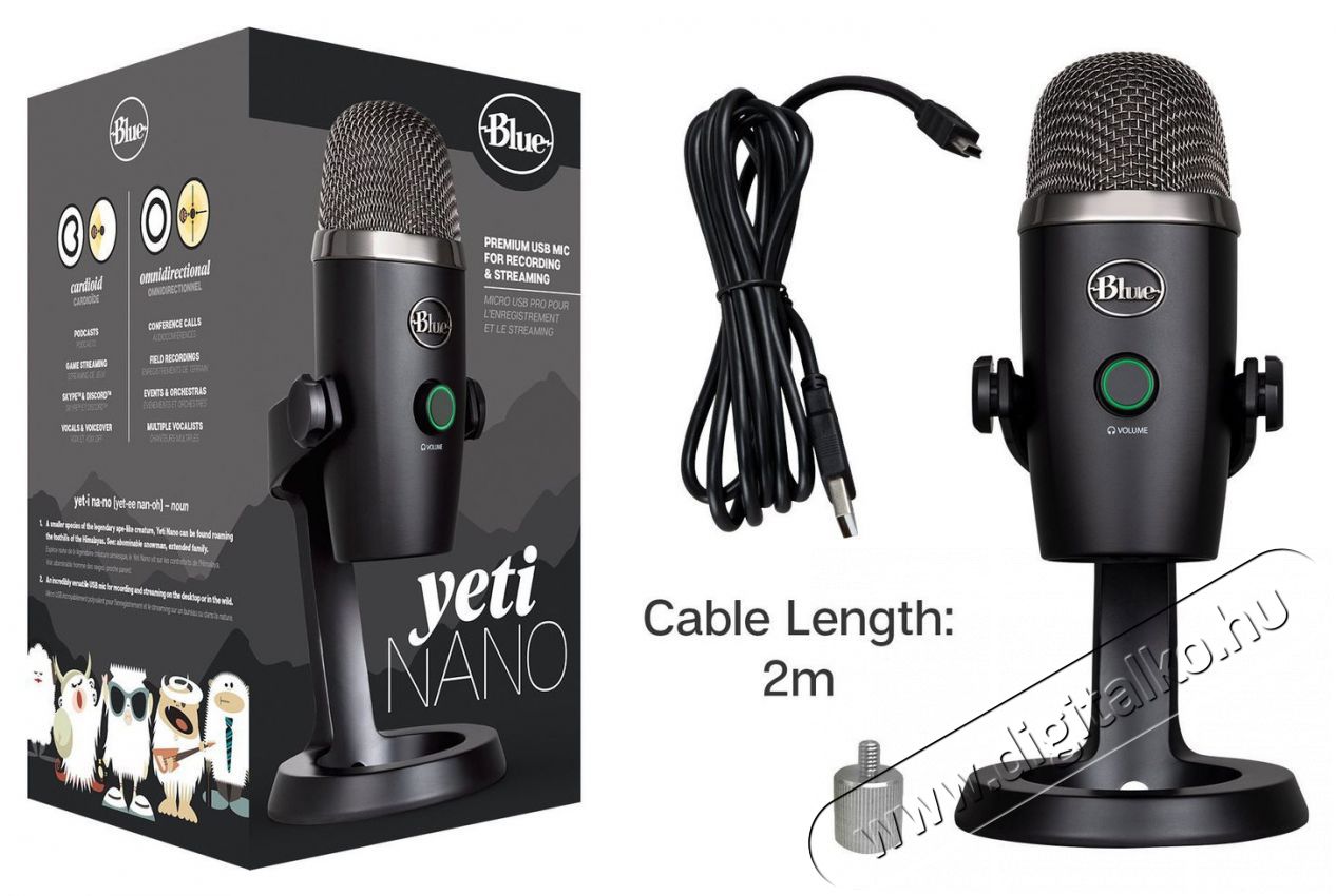 BLUE MICROPHONES Blue Yeti Nano USB, Black Fot&oacute;-Vide&oacute; kieg&eacute;sz&iacute;tők - Mikrofon - &Eacute;nek &eacute;s hangszer mikrofon - 524371
