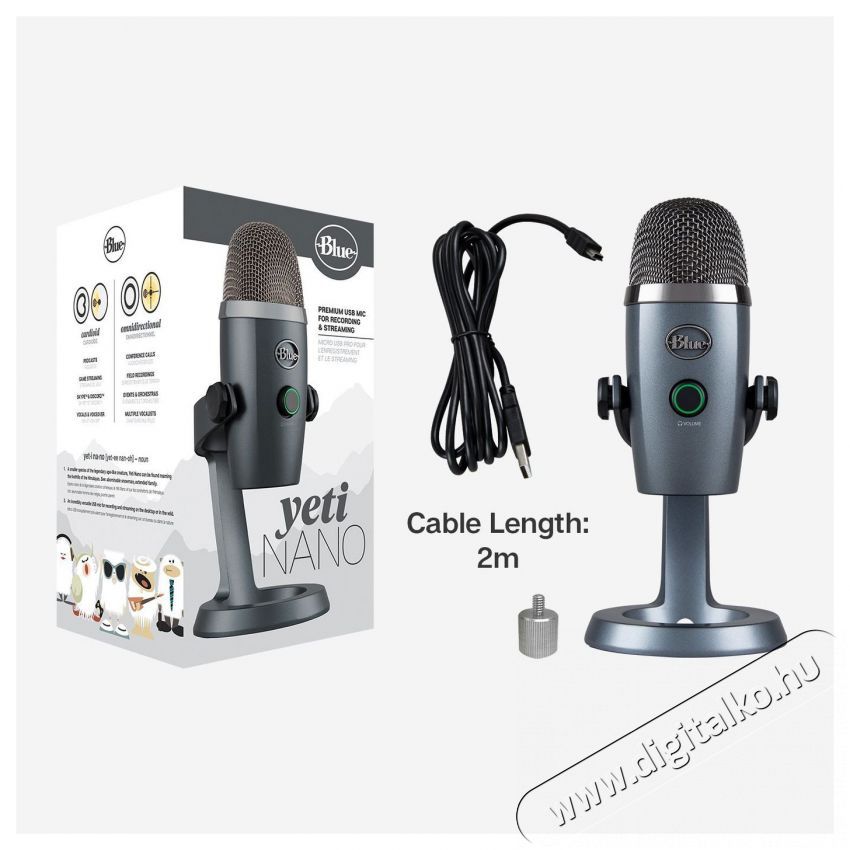 BLUE MICROPHONES Blue Yeti Nano USB, Shadow Grey Fot&oacute;-Vide&oacute; kieg&eacute;sz&iacute;tők - Mikrofon - &Eacute;nek &eacute;s hangszer mikrofon - 524372