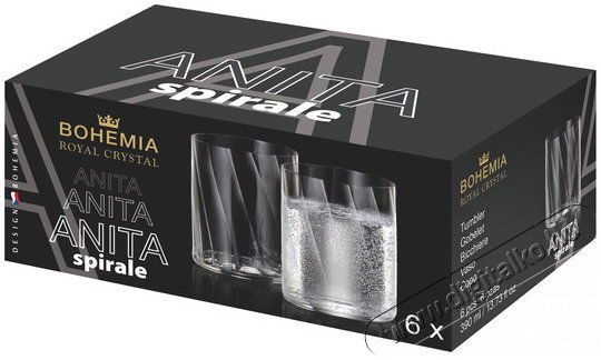 Bohemia Royal Crystal  Anita Spirale 390 ml, vizespoh&aacute;r k&eacute;szlet, 6 darab Konyhai term&eacute;kek - Konyhai eszk&ouml;z - K&eacute;szlet / szett - 524385