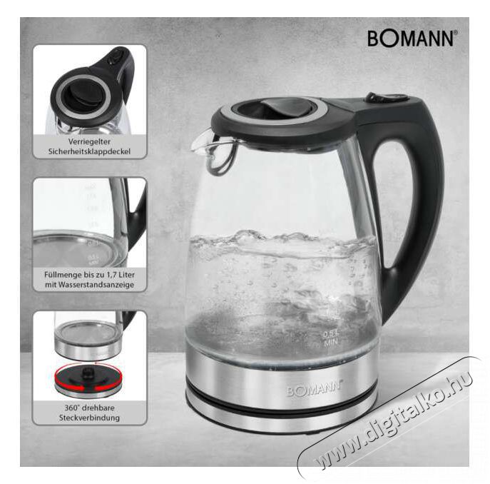 Bomann &Uuml;veg v&iacute;zforral&oacute; WKS 6032 G CB fekete/rozsdamentes ac&eacute;l Konyhai term&eacute;kek - V&iacute;zforral&oacute; / teafőző - 493185