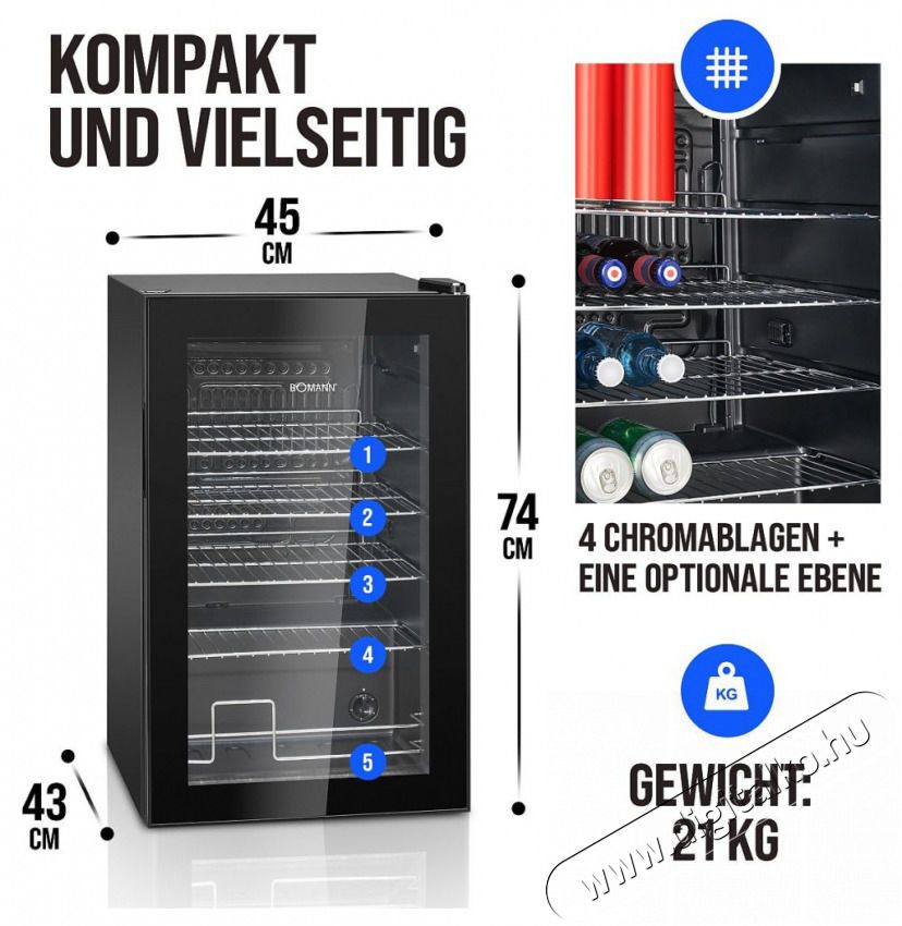 Bomann KSG 7287 fekete italhűtő Konyhai term&eacute;kek - Hűtő, fagyaszt&oacute; (szabadon&aacute;ll&oacute;) - Mini hűtő / minib&aacute;r - 503883