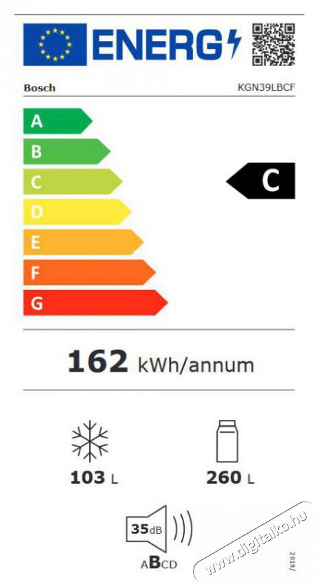 Bosch KGN39LBCF hűtőszekr&eacute;ny Konyhai term&eacute;kek - Hűtő, fagyaszt&oacute; (szabadon&aacute;ll&oacute;) - Alulfagyaszt&oacute;s kombin&aacute;lt hűtő - 373441